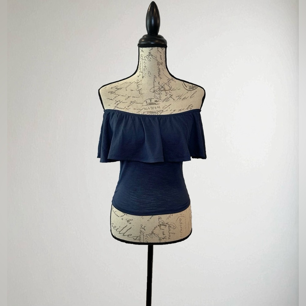 Navy Off-Shoulder Ruffle Top